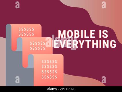Konzeptionelle Bildunterschrift Mobile ist alles, Konzept bedeutet Handheld Computer Device ein Planner Wallet Organizer Stockfoto