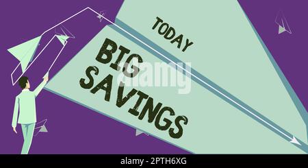 Konzeptionelle Bildunterschrift große Einsparungen, Überblick über das Unternehmen Einkommen nicht ausgegeben oder aufgeschobener Konsum Geld beiseite legen Stockfoto