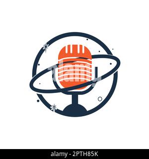 Podcast Planet Vector Logo Design. Logo für kreative Space-Podcasts. Stock Vektor