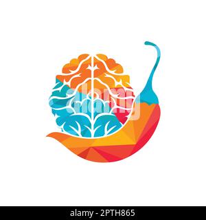 Chili Brain Vector Logo-Designvorlage. Designkonzept für das Spicy Intelligence Logo. Stock Vektor