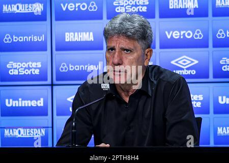 Porto Alegre, Brasilien. 28. April 2023. RS - PORTO ALEGRE - 27/04/2023 - COPA DO BRASIL 2023, GREMIO X ABC - Renato Portaluppi Coach von Gremio während einer Pressekonferenz nach dem Spiel gegen ABC im Arena do Gremio Stadion für die Copa do Brasil Meisterschaft 2023. Foto: Maxi Franzoi/AGIF/Sipa USA Kredit: SIPA USA/Alamy Live News Stockfoto