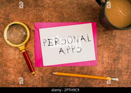 Textschild mit persönlichen Apps, Business Approach Organizer Online-Kalender Private Information Data Stockfoto