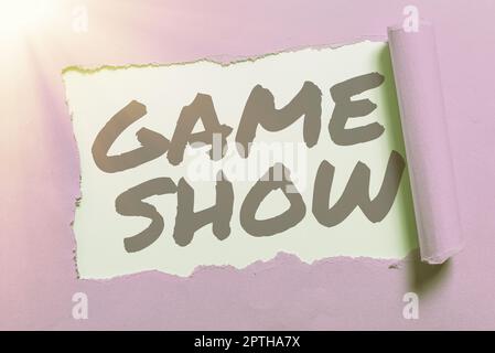 Schreiben mit Text Game Show, Wort geschrieben im Programm im Fernsehen oder Radio mit Spielern, die Preise gewinnen Stockfoto
