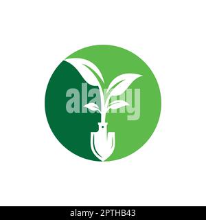 Schaufelbaum-Vektor-Logo. Designvorlage für das Logo „Grüne Gartenumgebung“. Stock Vektor