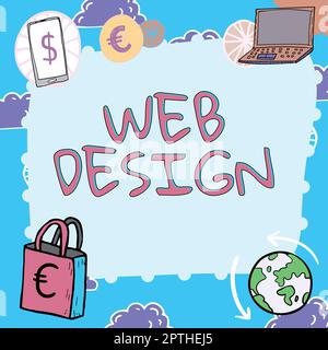 Handschriftliches Schild Web Design, Business Idea, verantwortlich für die Produktion und Pflege von Websites Stockfoto