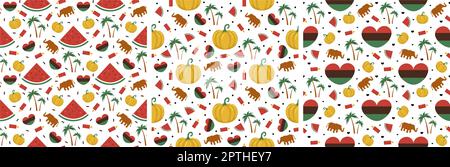 Set von Happy Kwanzaa Holiday African nahtlose Muster-Design mit Festival-Stil-Element auf Vorlage Hand gezeichnet Cartoon flache Illustration Stock Vektor