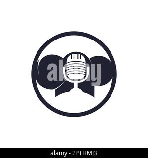Podcast-Design-Vorlage für das Vektorlogo des Küchenchefs. Logo des singenden Küchenchefs. Stock Vektor