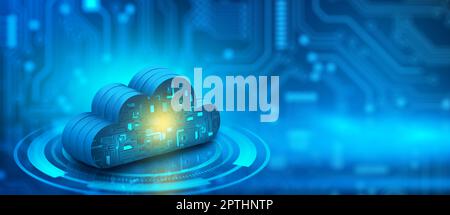 Cloud-Computing-Technologie Internet auf konvergierenden Punkt der Schaltung mit abstrakten blauen Hintergrund. Cloud Computing, Cloud-Technologie, Cloud Service, Cl Stockfoto