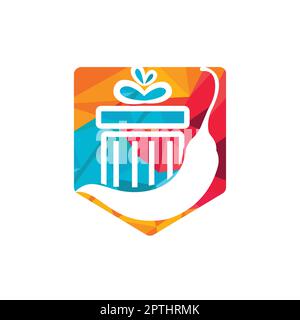 Design-Vorlage für „Spicy Gift Vector“-Logo. Rotes Chili-Logo mit Vektormuster. Stock Vektor