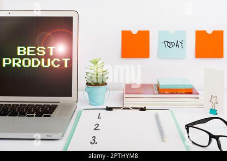 Schild Anzeige Bestes Produkt, Internet-Konzept ein bestimmtes gut, das in seiner Vielfalt sehr geschätzt wird Stockfoto