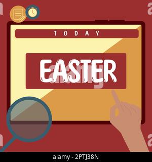 Textunterschrift präsentiert Ostern, Internet-Konzeptferien zur Erinnerung an die Auferstehung Jesu von den Toten Stockfoto
