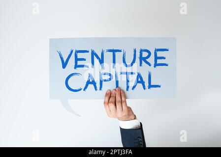 Handschriftliches Schild Venture Capital, Word für „verfügbar für Investition in das Besitzelement von New“ Stockfoto