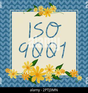Textzeichen mit ISO 9001, Word auf „Designed Help Organizations“, um sicherzustellen, dass die Anforderungen der Kunden erfüllt werden Stockfoto