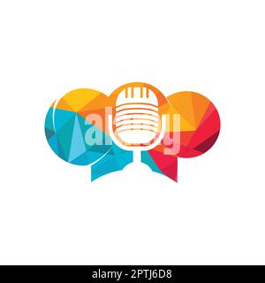 Podcast-Design-Vorlage für das Vektorlogo des Küchenchefs. Logo des singenden Küchenchefs. Stock Vektor