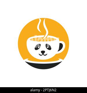 Designvorlage für Panda Coffee Vector Logo. Café-Bar oder Restaurant-Logo-Konzept. Stock Vektor