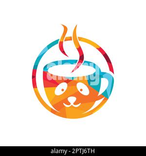 Designvorlage für Panda Coffee Vector Logo. Café-Bar oder Restaurant-Logo-Konzept. Stock Vektor