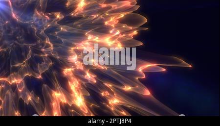 Futuristisch abstraktes Gelb feurige, rauchige Linien magische Energie leuchtende Neon isoliert auf schwarzem Hintergrund. Abstrakter Hintergrund. Bildschirmschoner. Stockfoto