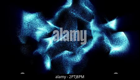 Eine blaue Wolke aus Teilchen und Sandkörnern ist ein wunderschönes, leuchtendes Glanz mit schillernden Wellen von Energie und Magie. Abstrakter Hintergrund. Stockfoto