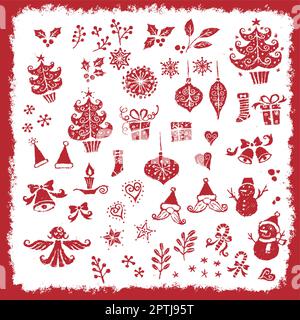 Handgezeichnetes Weihnachts-Zeichenset Stock Vektor