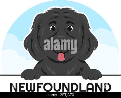 Neufundland Hund Tiere mit Schwarz, Braun oder Landseer Farbe in flachem Stil Cute Cartoon Template Handgezeichnete Illustration Stock Vektor