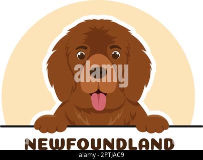 Neufundland Hund Tiere mit Schwarz, Braun oder Landseer Farbe in flachem Stil Cute Cartoon Template Handgezeichnete Illustration Stock Vektor