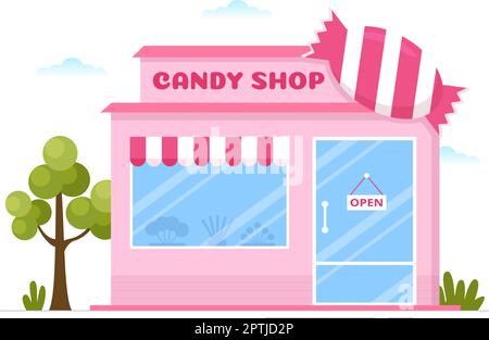 Sweet Shop Verkauf verschiedener Backwaren, Cupcake, Kuchen, Gebäck oder Süßigkeiten auf flacher Cartoon-Stil handgezeichnete Vorlagen Illustration Stock Vektor