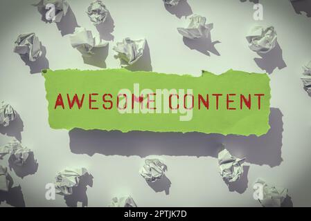 Handschrift Text Awesome Content, Business Concept wertvoll nützlich und eher zu bestimmten Unternehmen inspirieren Stockfoto