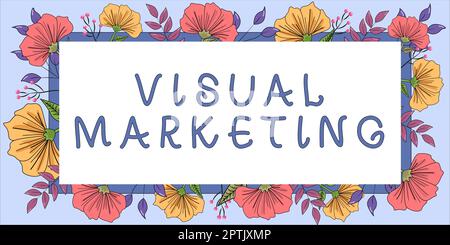 Textunterschrift mit visuellem Marketing, konzeptuelles Foto, das die Geschichte Ihrer Marke oder Ihres Produkts nach Kreation erzählt Stockfoto