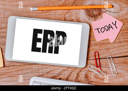 Schreiben Anzeige Text ERP, Business Idea Enterprise Resource Planning zentralisierte Datenbank für Geschäftsprozesse Stockfoto