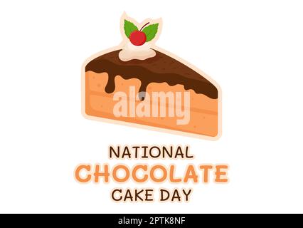 National Chocolate Cake Day Celebration am 27. Januar mit Illustration „Delicious Sweetness in Flat Cartoon Background“ mit handgezeichneten Vorlagen Stockfoto