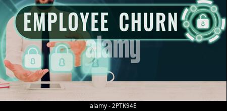 Handgeschriebener Text Mitarbeiterabwanderung, Unternehmen zeigt Änderungsrate vorhandener Arbeiten gehen verloren und werden neu hinzugefügt Stockfoto