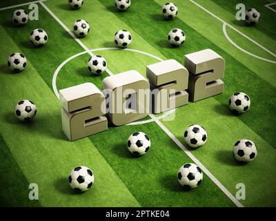 Konzept des globalen Fußballturniers 2022. 3D Abbildung. Stockfoto