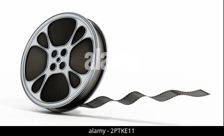 Filmrolle auf weißem Hintergrund. 3D-Darstellung. Stockfoto