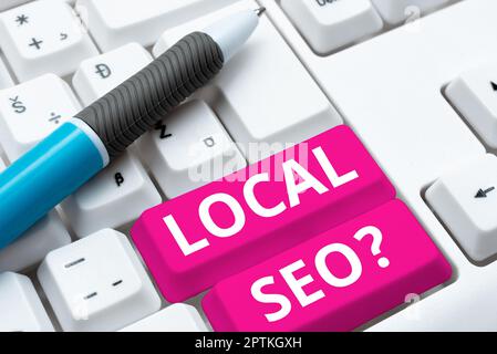 Schreiben Anzeige Text Local Seo, Internet-Konzept unglaublich effektive Möglichkeit, Ihre nahe Geschäft online zu vermarkten Stockfoto