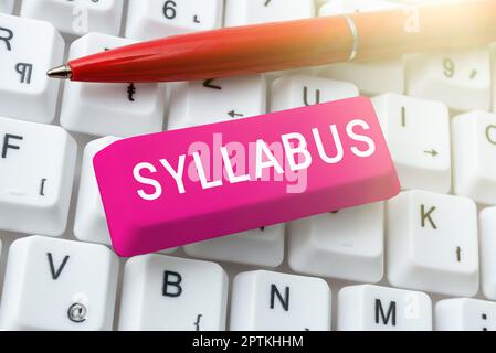Inspiration mit Zeichen Syllabus, Wort für eine Zusammenfassung eines Diskurses, einer Abhandlung oder eines Prüfungsbedarfs Stockfoto