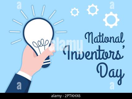 National Inventors Day am 11. Februar feiert Genius Innovation an Honor Creator of Science in Flat Cartoon Hand Drawn Template Illustration Stockfoto