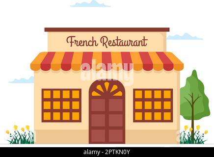 Französische Küche Restaurant mit verschiedenen traditionellen oder nationalen Lebensmittel Gericht von Frankreich auf Flat Style Cartoon Handgezeichnete Vorlagen Illustration Stock Vektor