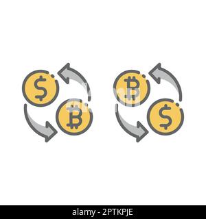 Vektorsymbol für die Umrechnung von Dollar in Bitcoin Stock Vektor