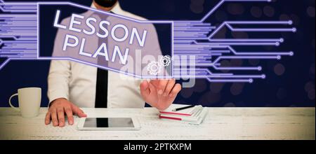Konzeptionelle Darstellung Lesson Plan, Business Idea eine detaillierte Beschreibung des Unterrichts durch einen Lehrer Stockfoto