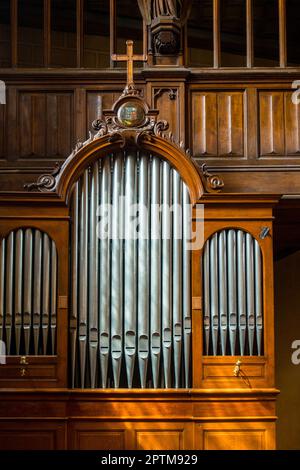 Chartreuse de Champmol, ehemaliges Karthuserkloster, Dijon, Frankreich. Kapellorgel, C 1900. Stockfoto