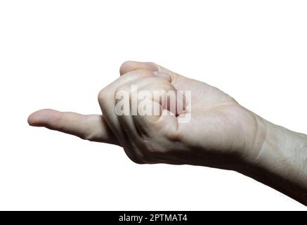 Der Finger einer Männerhand mit transparentem Hintergrund Stockfoto