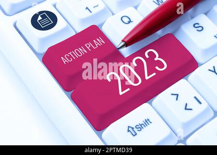 Konzeptionelle Bildunterschrift Aktionsplan 2023, Internet-Konzept-To-Do-Liste enthalten eine Reihe von Dingen, die nächstes Jahr getan werden sollen Stockfoto