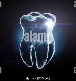 Medizinisch präzise gesunde Zahnröntgenaufnahmen auf schwarzem Hintergrund. 3D-Rendering Stockfoto
