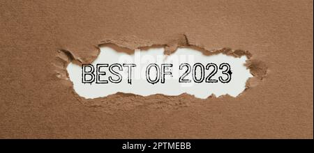 Textunterschrift mit Best of 2023, Wort geschrieben über großartige und wunderbare Dinge und Ereignisse, die auf 2023 geschehen sind Stockfoto