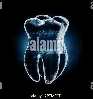 Medizinisch präzise gesunde Zahnröntgenaufnahmen auf schwarzem Hintergrund. 3D-Rendering Stockfoto