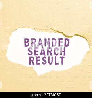 Handschriftliches Zeichen Branded Search Result, Business Concept Query über eine Suchmaschine, die die Marke enthält Stockfoto