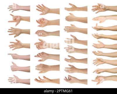 Gruppe von männlichen Händen Gesten isoliert auf weißem Hintergrund enthalten Clipping-Pfad. Stockfoto