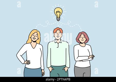 Glühbirne über Menschen brennen, Brainstorming. Stock Vektor