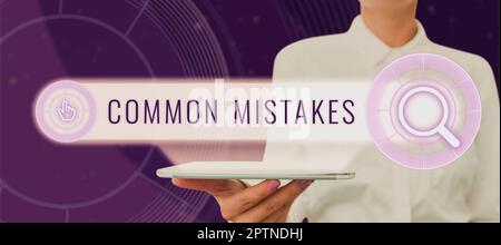Textzeichen mit häufigen Fehlern, Aktionen des Geschäftsüberblicks, die häufig synonym mit Fehlern verwendet werden Stockfoto