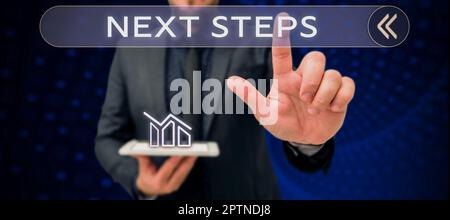 Text mit Inspiration Nächste Schritte, Internetkonzept Anzahl der Prozesse wird nach der aktuellen Planung erstellt Stockfoto